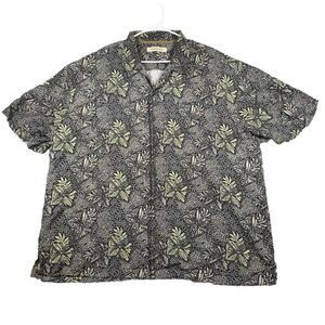 Tommy Bahama Shirt Mens XXL  Black Brown Green Tropical Print‎ Silk Short Sleeve
